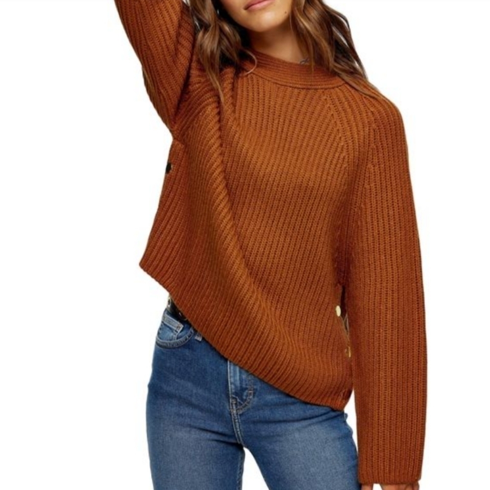 Topshop Chunky Knit Ribbed Snap Side Sweater